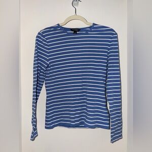 Lauren Ralph Lauren Blue and White Striped Long Sleeve Top